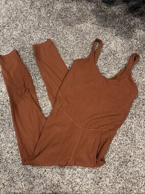 Lululemon Ribbed Brown Jumpsuit - Sleeveless Scoop Neck